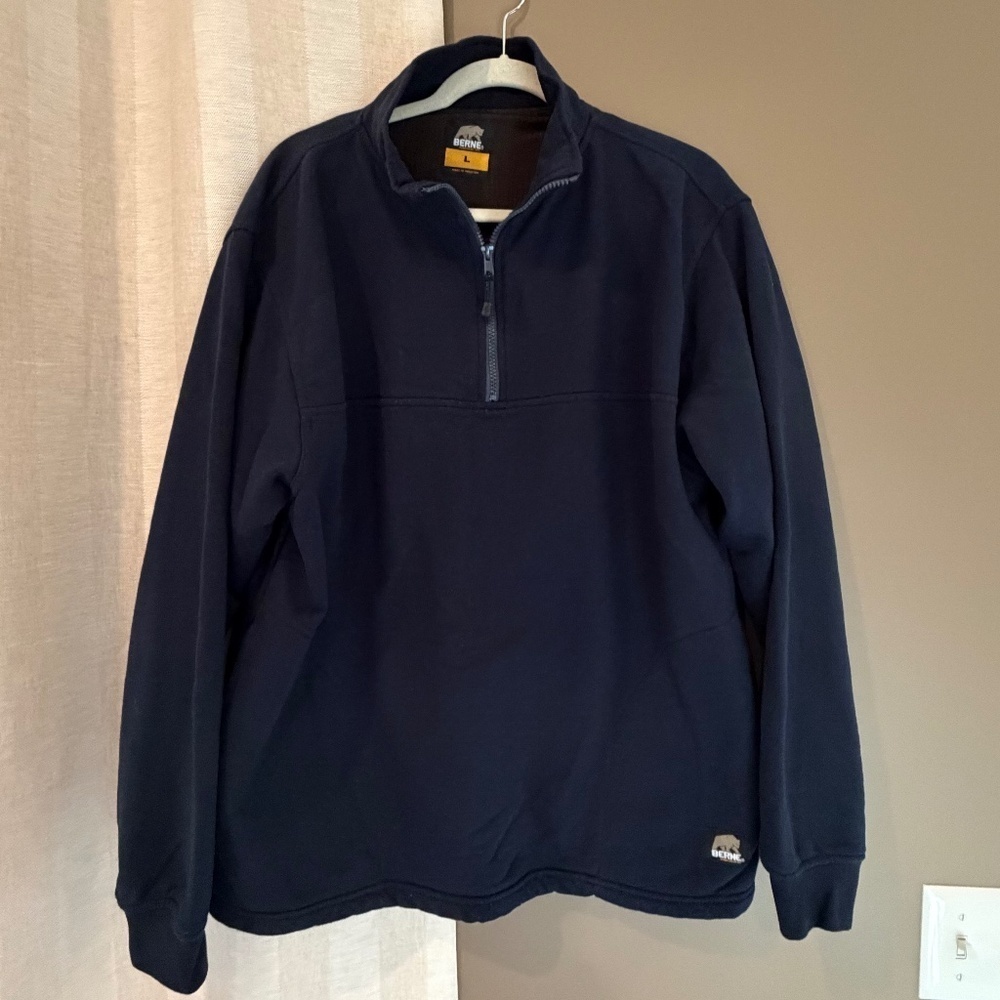 BERNE Men's Workwear Navy Pullover 1/4 Zip Sweat shirt, Size Large